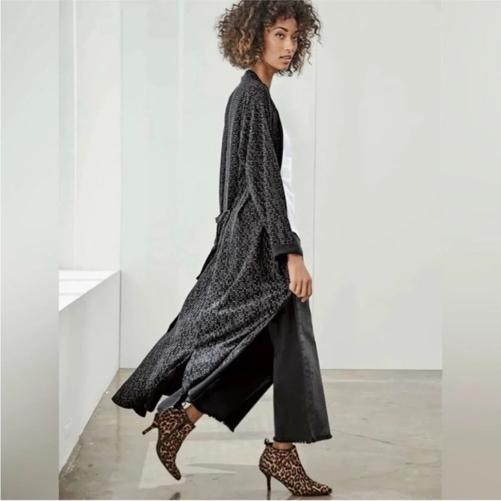 Eileen Fisher Black and White Speck Morse Code Duster Wrap Kimono Cardigan